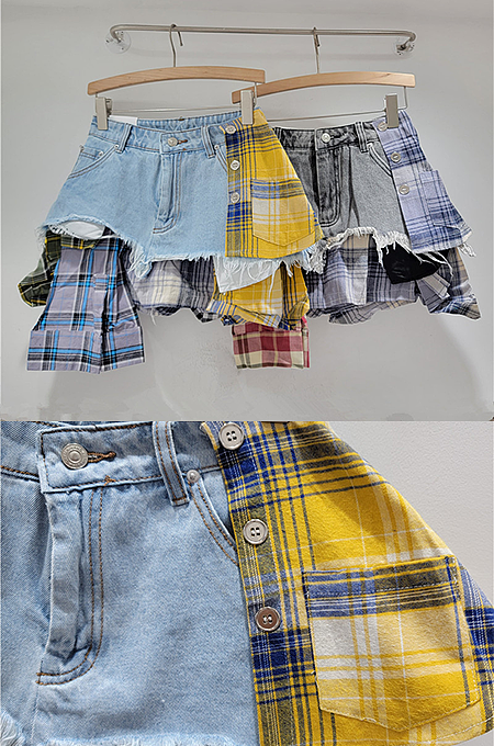 SUPER WHOLESALE |  Layer Plaid Distress Skirt