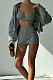 SUPER WHOLESALE |  Hoodie Tracking Coat and Traiangle Cami Shorts Set