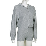 SUPER WHOLESALE |  Hoodie Tracking Coat and Traiangle Cami Shorts Set