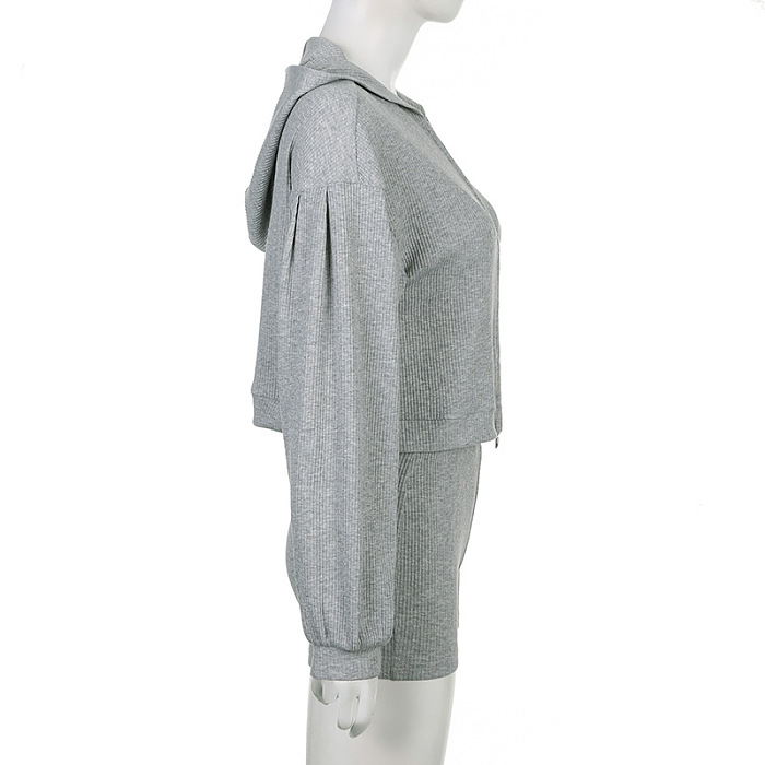 SUPER WHOLESALE |  Hoodie Tracking Coat and Traiangle Cami Shorts Set