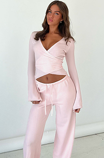 SUPER WHOLESALE |  Drawstring Pants and Long Sleeves Tee Top