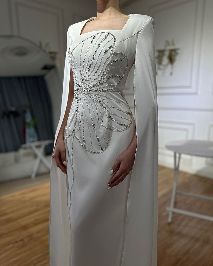SUPER WHOLESALE |  Beaded Fake Sleeves Square Neck Long Dress