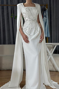 SUPER WHOLESALE |  Beaded Fake Sleeves Square Neck Long Dress