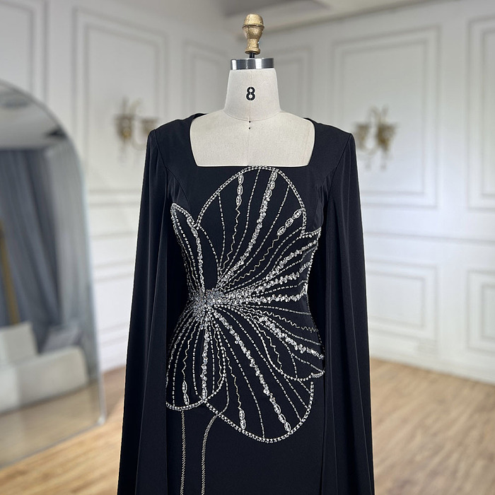 SUPER WHOLESALE |  Beaded Fake Sleeves Square Neck Long Dress