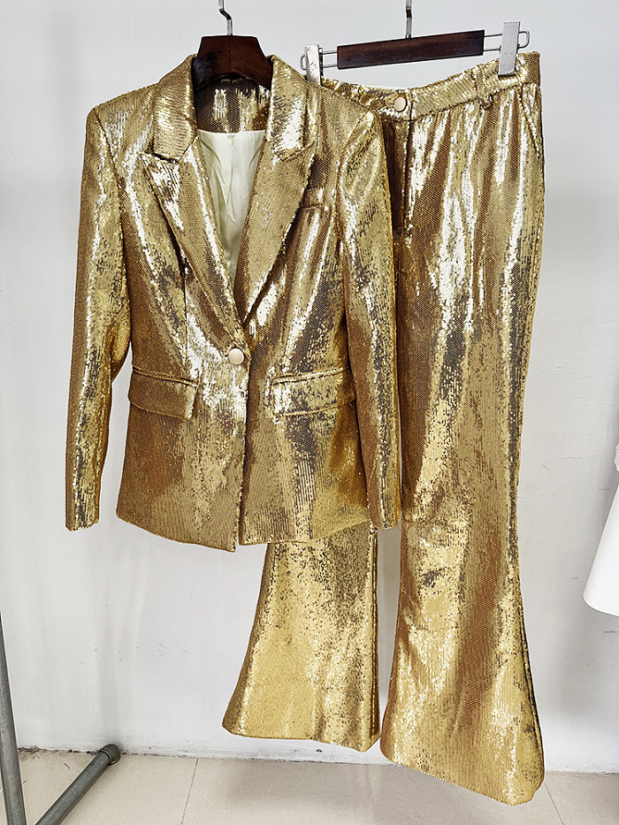 Gold Sequins Blazer Set