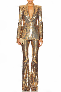 SUPER WHOLESALE |  Gold Sequins Blazer Set