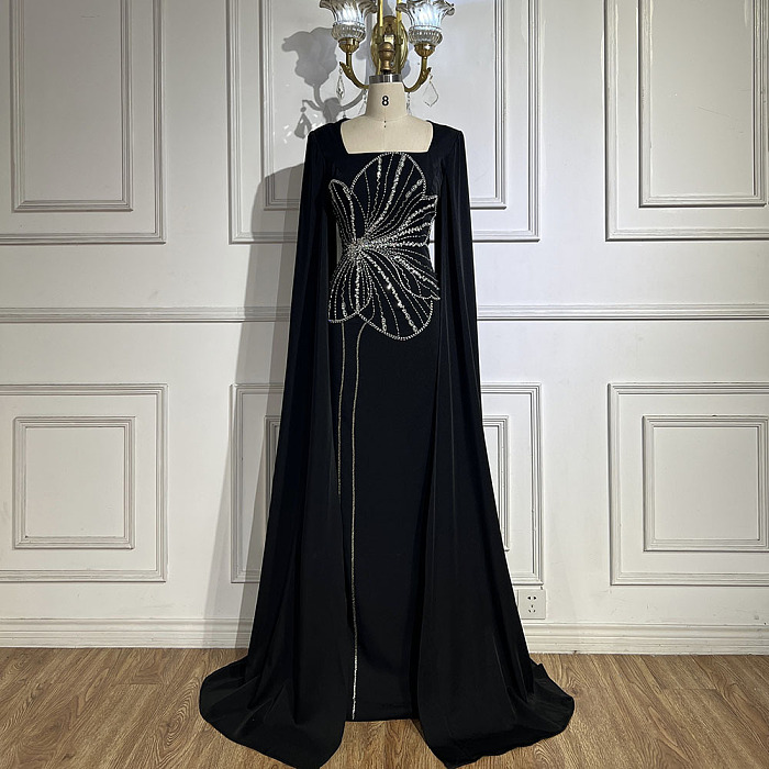 SUPER WHOLESALE |  Beaded Fake Sleeves Square Neck Long Dress