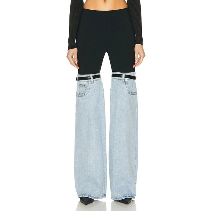 SUPER WHOLESALE | Patchwork Bucklet Decor Pants