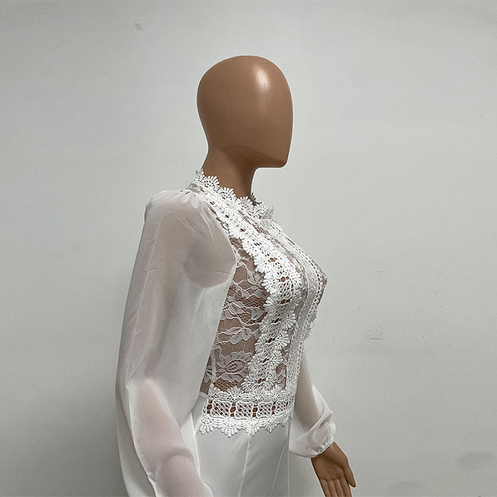SUPER WHOLESALE | Patchwork Lace Jumpsuit in White