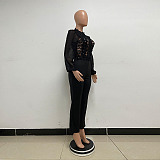 SUPER WHOLESALE | Patchwork Lace Jumpsuit in Black