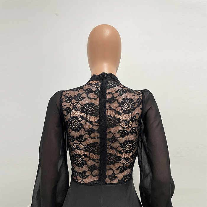 SUPER WHOLESALE | Patchwork Lace Jumpsuit in Black