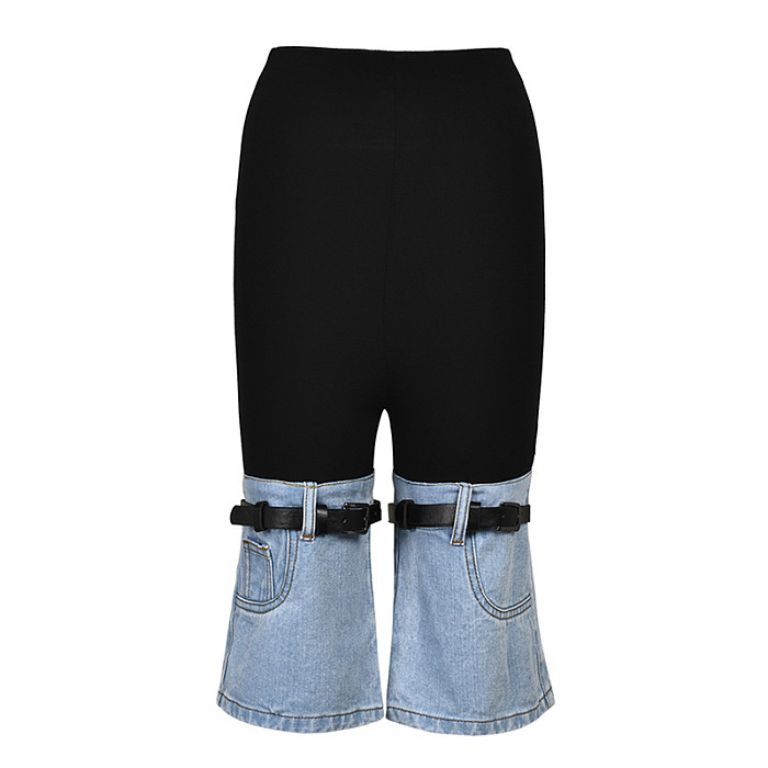 SUPER WHOLESALE | Patchwork Bucklet Decor Pants