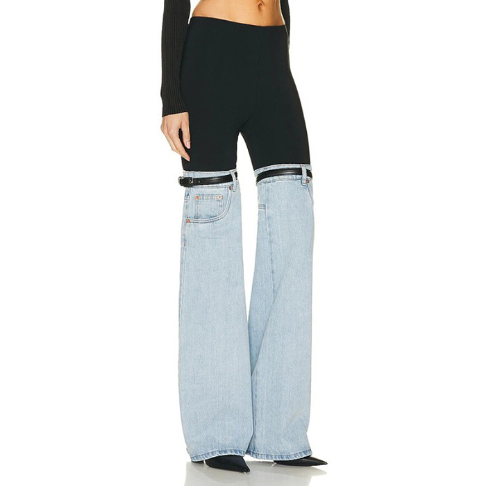 SUPER WHOLESALE | Patchwork Bucklet Decor Pants