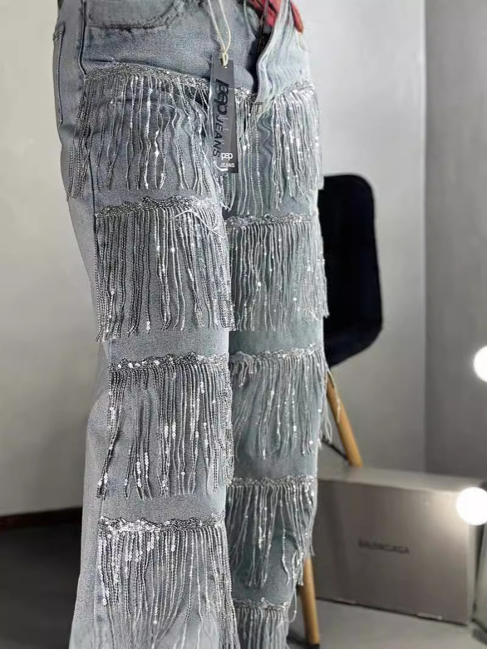 SUPER WHOLESALE | Sequin Chain Straight Jeans