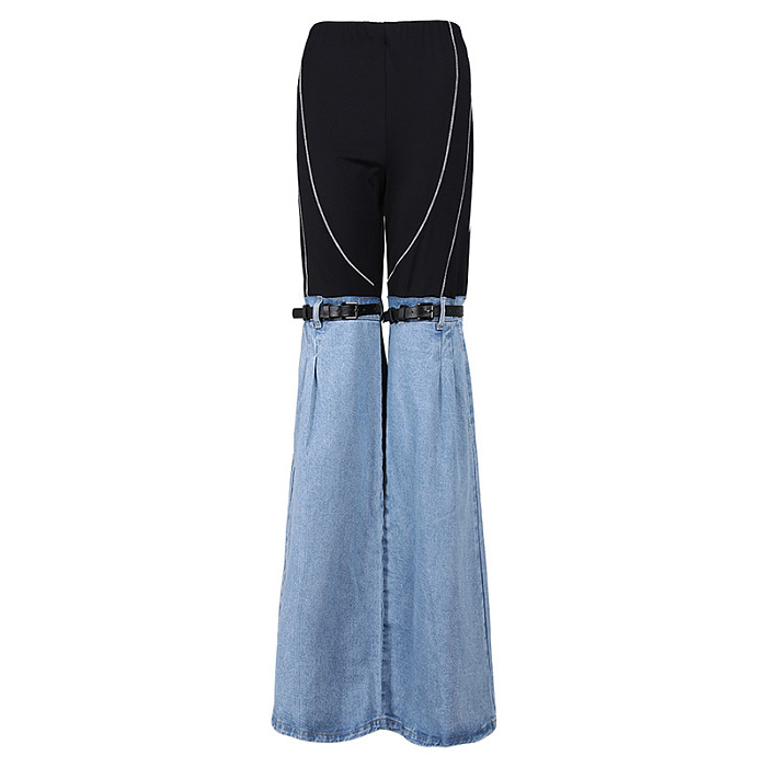 SUPER WHOLESALE | Patchwork Bucklet Decor Pants