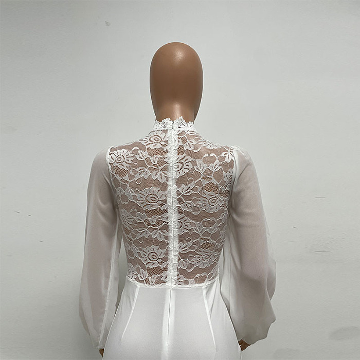 SUPER WHOLESALE | Patchwork Lace Jumpsuit in White