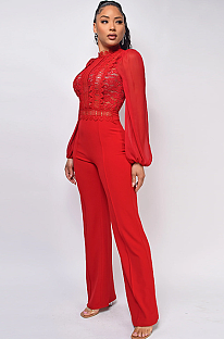 SUPER WHOLESALE | Patchwork Lace Jumpsuit in Black