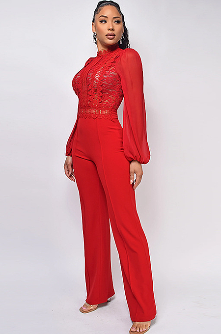 SUPER WHOLESALE | Patchwork Lace Jumpsuit in Black