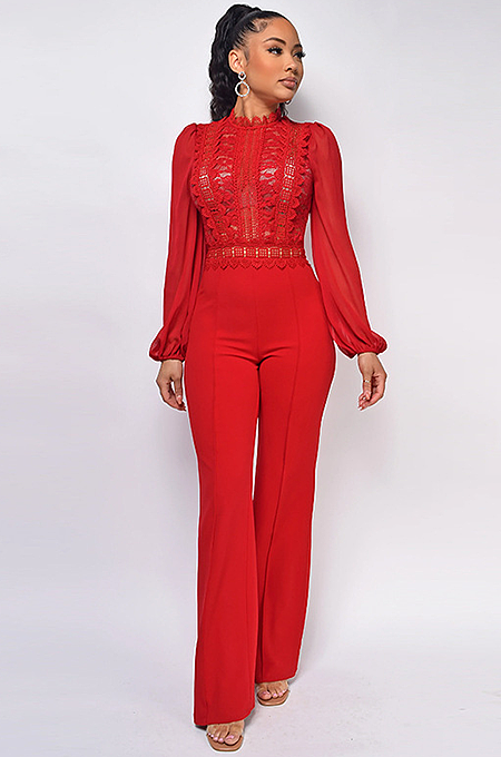 SUPER WHOLESALE | Patchwork Lace Jumpsuit in Black