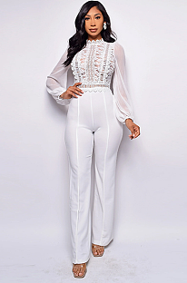 SUPER WHOLESALE | Patchwork Lace Jumpsuit in White