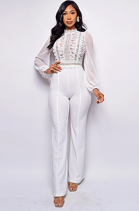 SUPER WHOLESALE | Patchwork Lace Jumpsuit in White