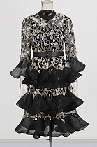 SUPER WHOLESALE | Mock Neck Lace Long Dress