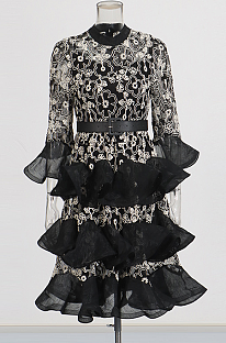 SUPER WHOLESALE | Mock Neck Lace Long Dress