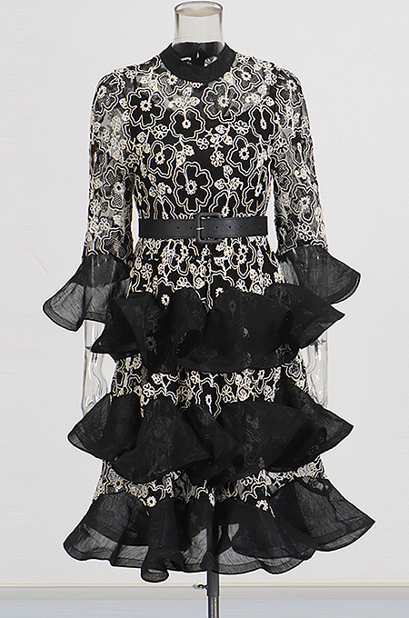 SUPER WHOLESALE | Mock Neck Lace Long Dress