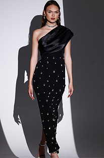 SUPER WHOLESALE | Asymmetric Fuchsia Dress with Crystal Accents