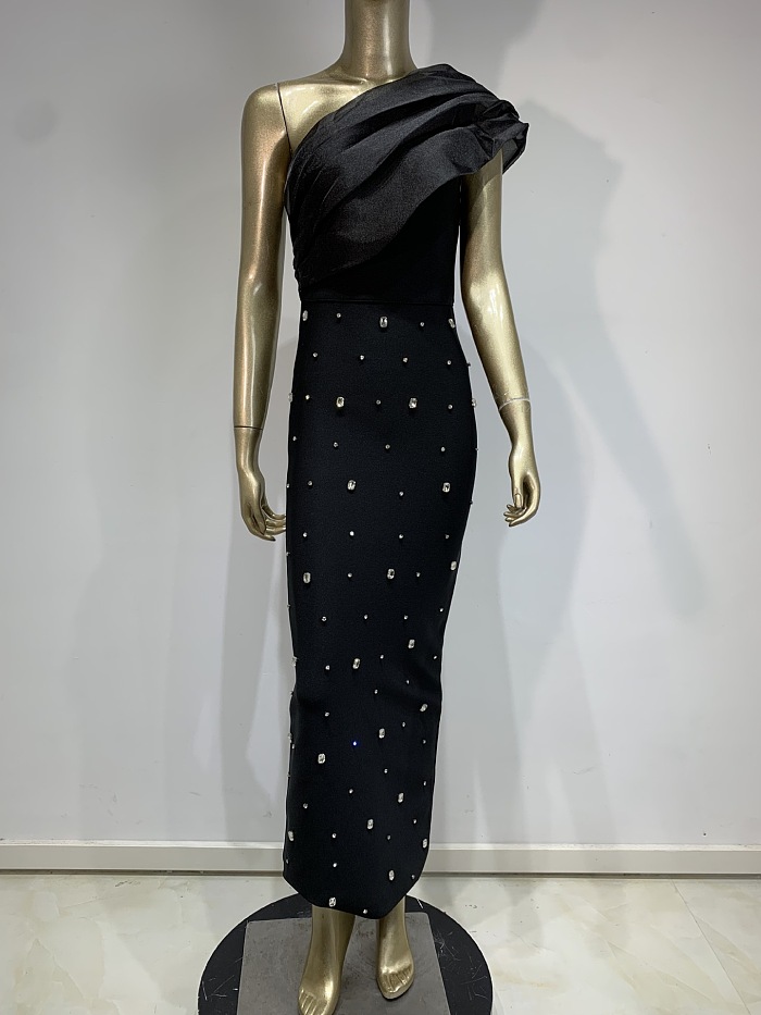 SUPER WHOLESALE | Asymmetric Fuchsia Dress with Crystal Accents