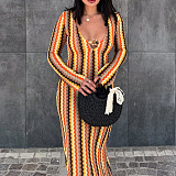 SUPER WHOLESALE | Plunging Neck Long Sleeve Long Dress