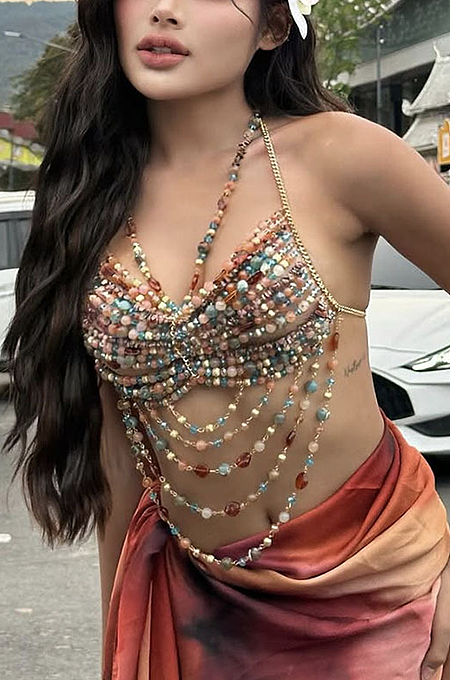 SUPER WHOLESALE |  Warm Tone Beach Beads Bra Top
