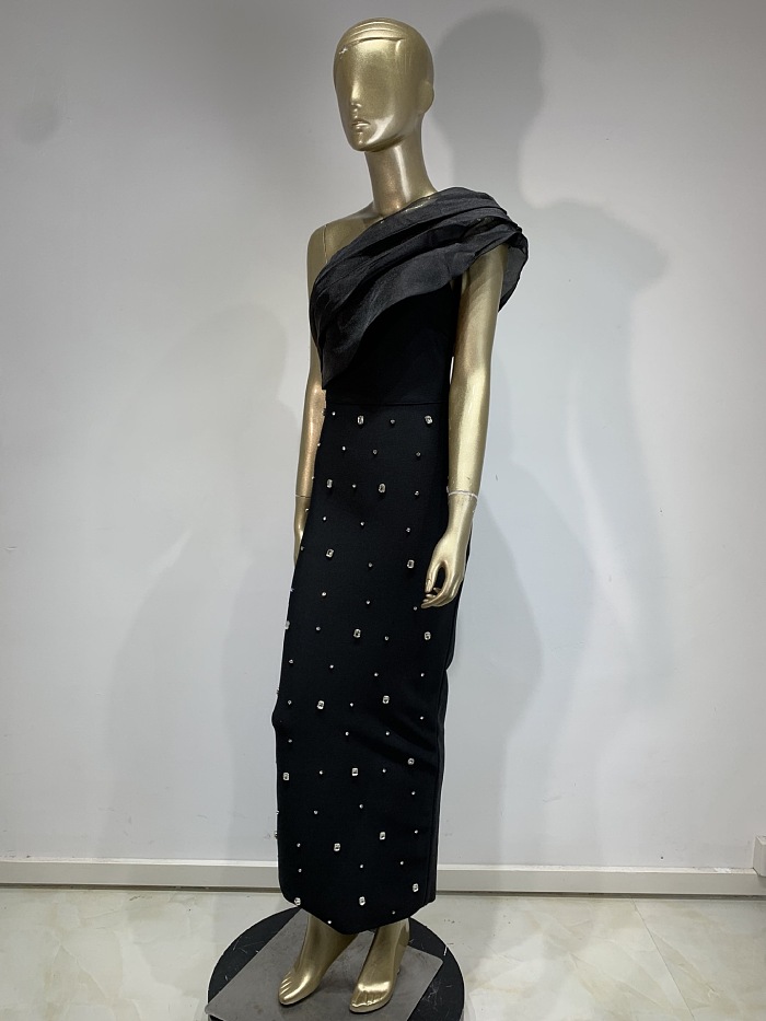 SUPER WHOLESALE | Asymmetric Fuchsia Dress with Crystal Accents