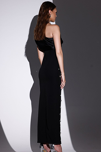 SUPER WHOLESALE | Asymmetric Fuchsia Dress with Crystal Accents