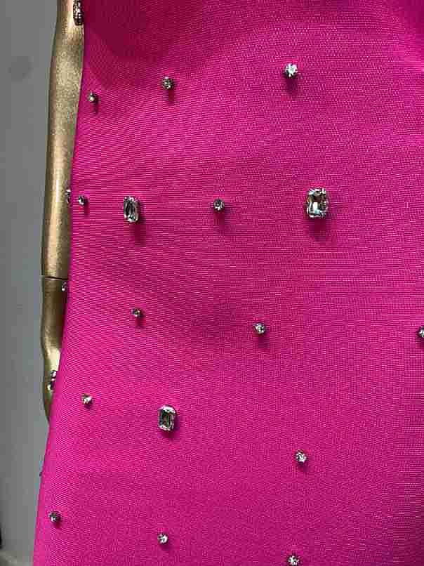 SUPER WHOLESALE | Asymmetric Fuchsia Dress with Crystal Accents