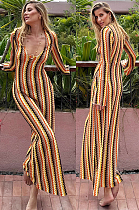 SUPER WHOLESALE | Plunging Neck Long Sleeve Long Dress