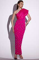 SUPER WHOLESALE | Asymmetric Fuchsia Dress with Crystal Accents