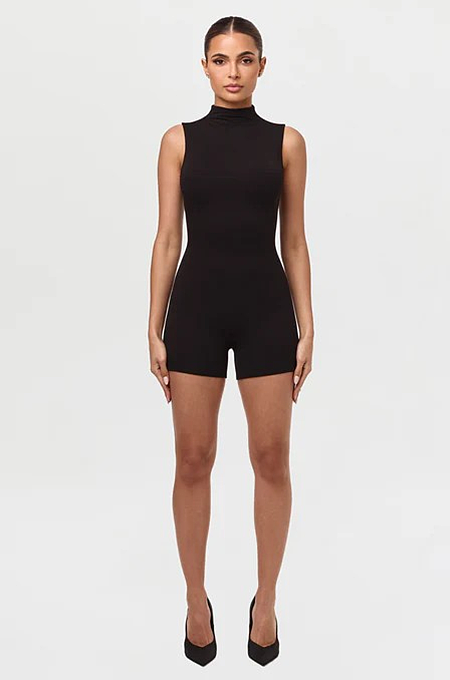 SUPER WHOLESALE | Sleeveless Sculpt Romper in Black