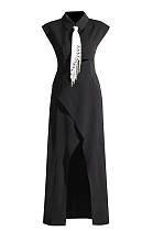 SUPER WHOLESALE | Shirt Collar Long Dress with Tie