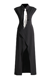 SUPER WHOLESALE | Shirt Collar Long Dress with Tie