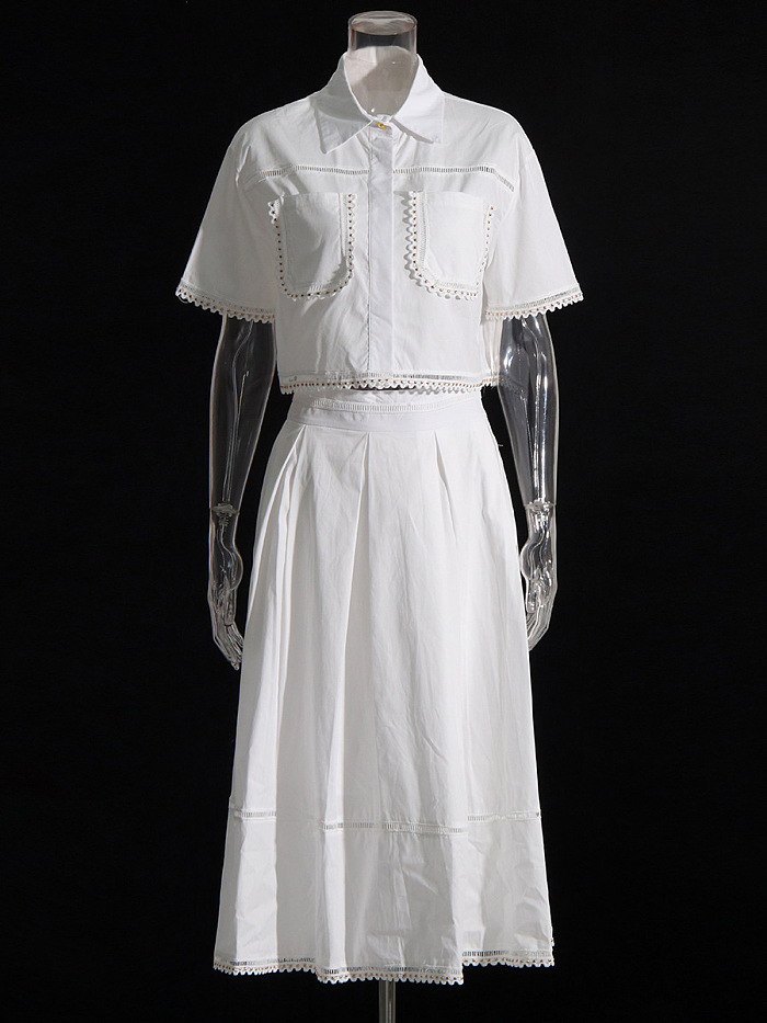 SUPER WHOLESALE | Embroidered Shirt Top & Pleated Skirt