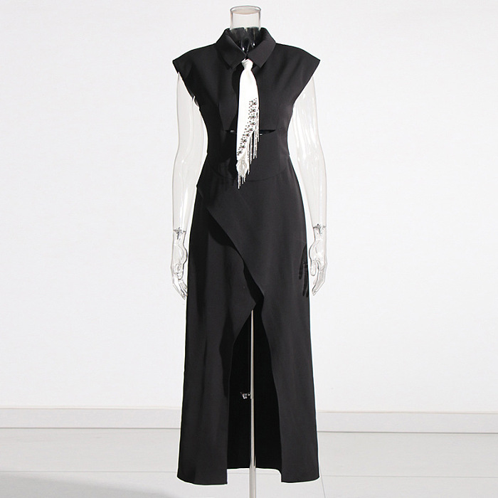 SUPER WHOLESALE | Shirt Collar Long Dress with Tie