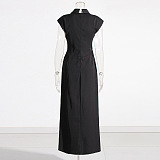 SUPER WHOLESALE | Shirt Collar Long Dress with Tie