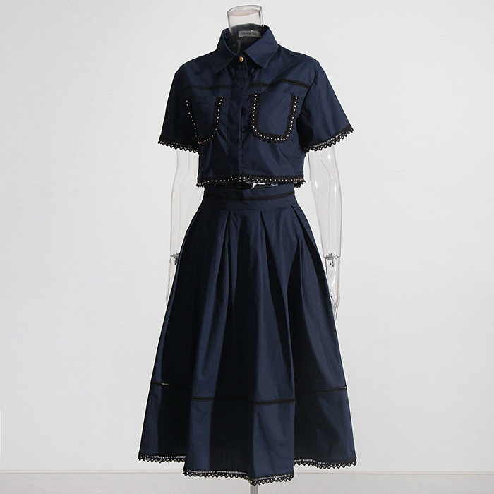 SUPER WHOLESALE | Embroidered Shirt Top & Pleated Skirt