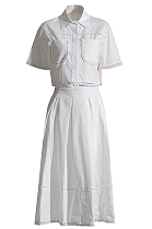 SUPER WHOLESALE | Embroidered Shirt Top & Pleated Skirt