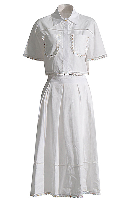 SUPER WHOLESALE | Embroidered Shirt Top & Pleated Skirt