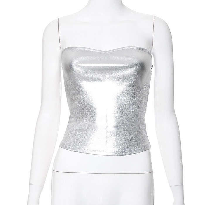 SUPER WHOLESALE | Crop Top Sleeveless Gold Foil Fitted Bustier