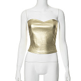 SUPER WHOLESALE | Crop Top Sleeveless Gold Foil Fitted Bustier