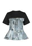 SUPER WHOLESALE | Patchwork Pinted T-shirt