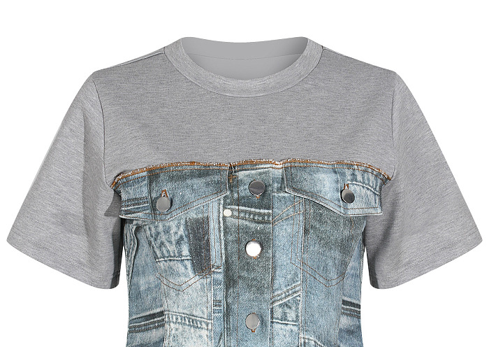 SUPER WHOLESALE | Patchwork Pinted T-shirt
